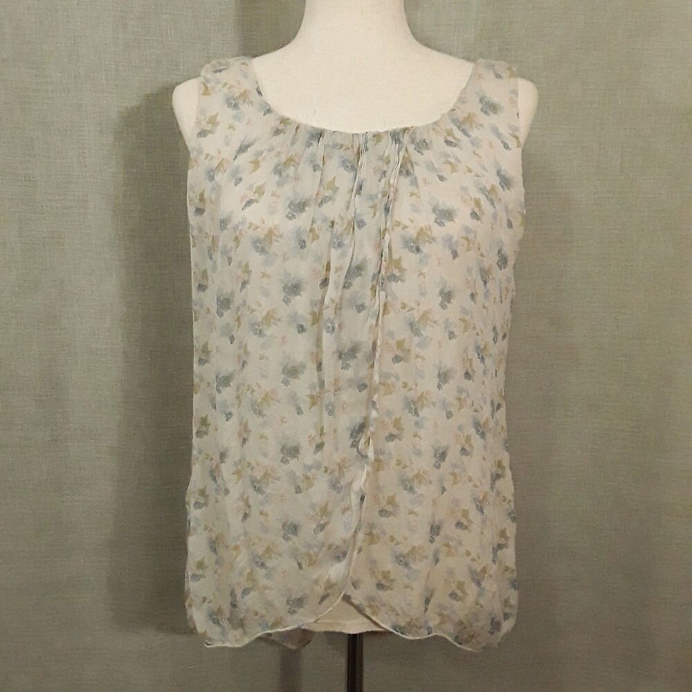 Billambra SZ Large Silk Floral Layered Tank Pleated Neckline Faux Wrap Open Back